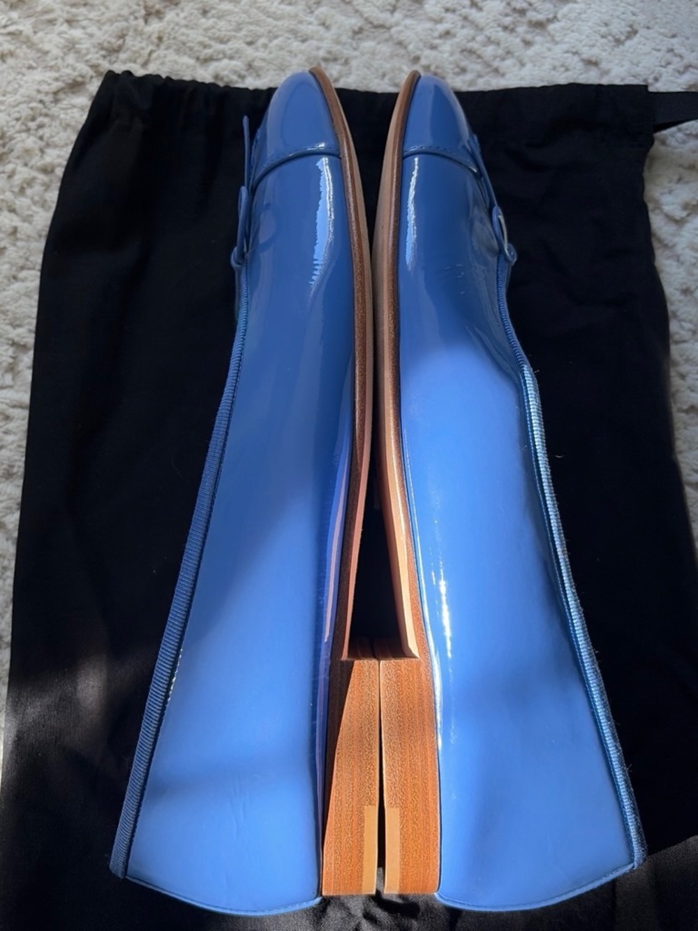CHANEL Royal Blue Patent Leather Ballet Flats with CC Cap Toe - Picture 6 of 8